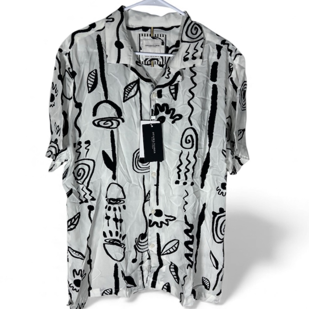 Denim & Flower Abstract Black and White Men's Shirt Size XL